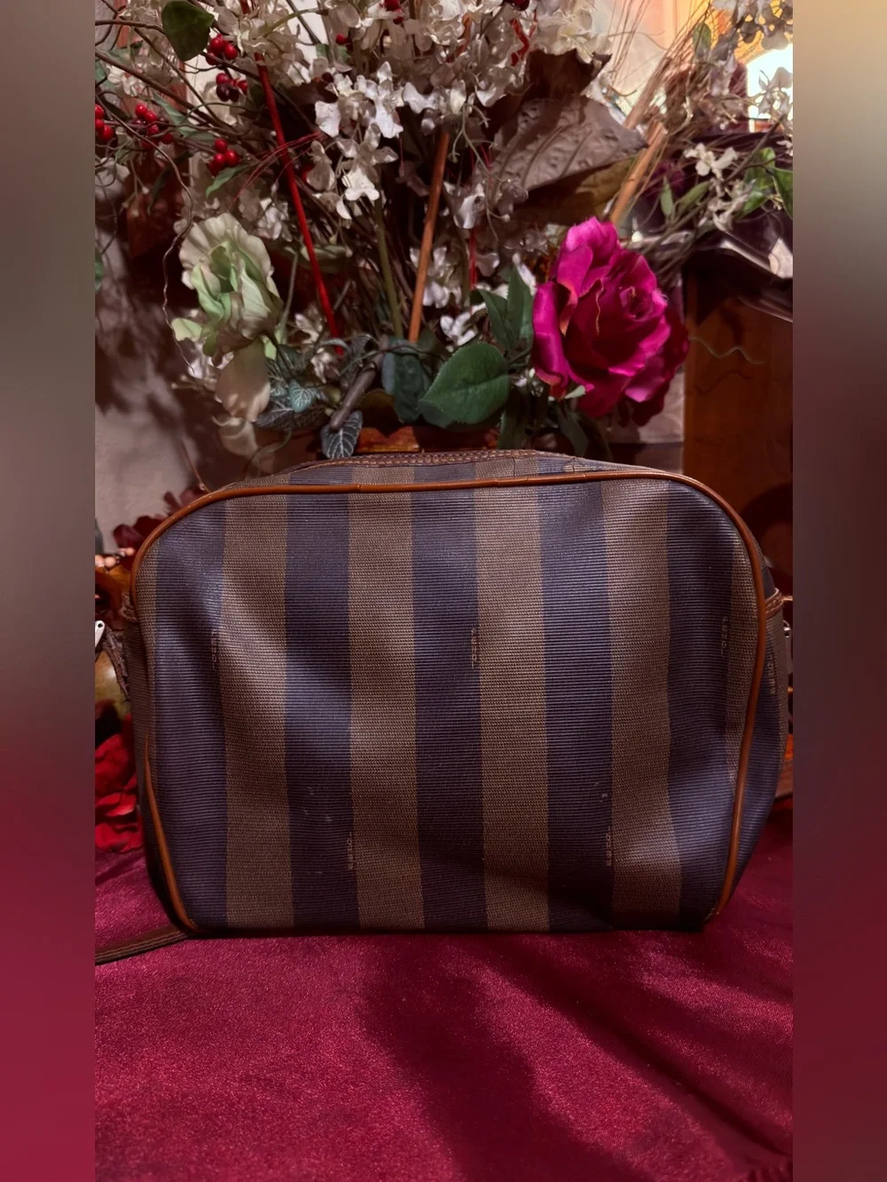 Fendi Striped Messenger Bag in Brown and Black